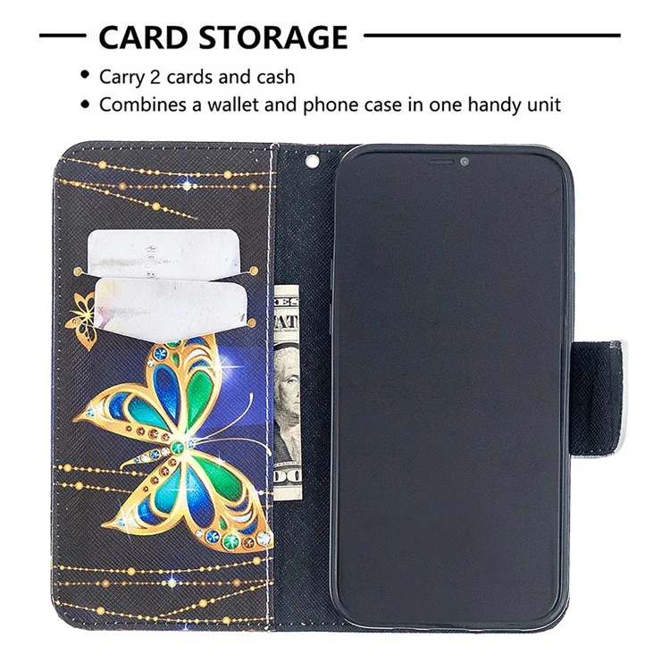 Pattern Printing Wallet Leather Protective Case for iPhone 12 Pro/12 - Vivid Butterfly
