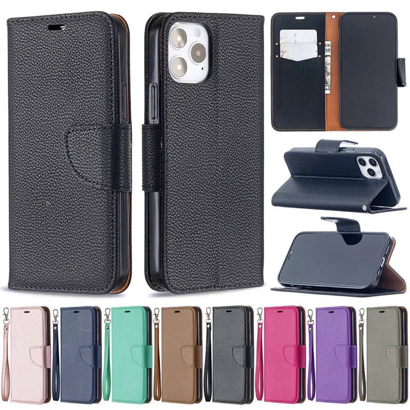 Litchi Surface with Wallet Leather Stand Case for iPhone 12 Pro/12 - Black