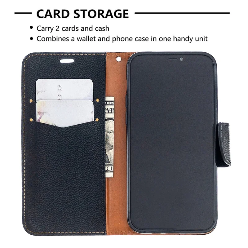 Litchi Surface with Wallet Leather Stand Case for iPhone 12 Pro/12 - Black