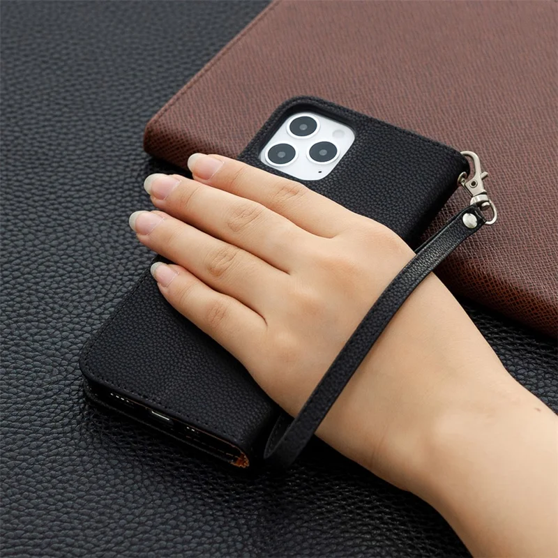 Litchi Surface with Wallet Leather Stand Case for iPhone 12 Pro/12 - Black