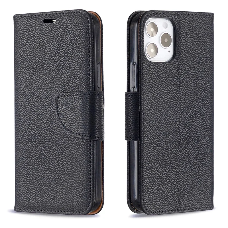 Litchi Surface with Wallet Leather Stand Case for iPhone 12 Pro/12 - Black