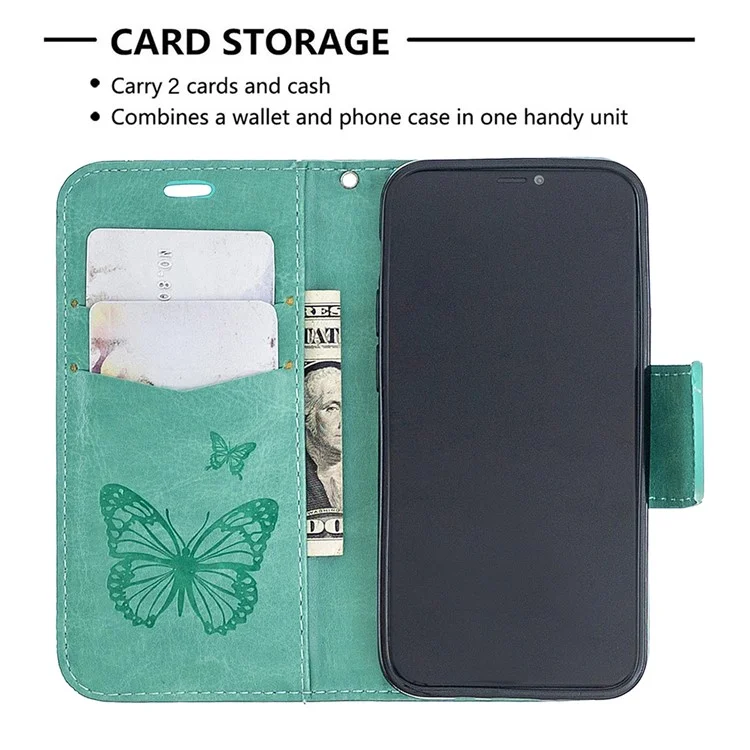 Impresión de la Billetera de Mariposa Case de Cuero Para Iphone 12 Mini 5.4 Pulgadas - Cian