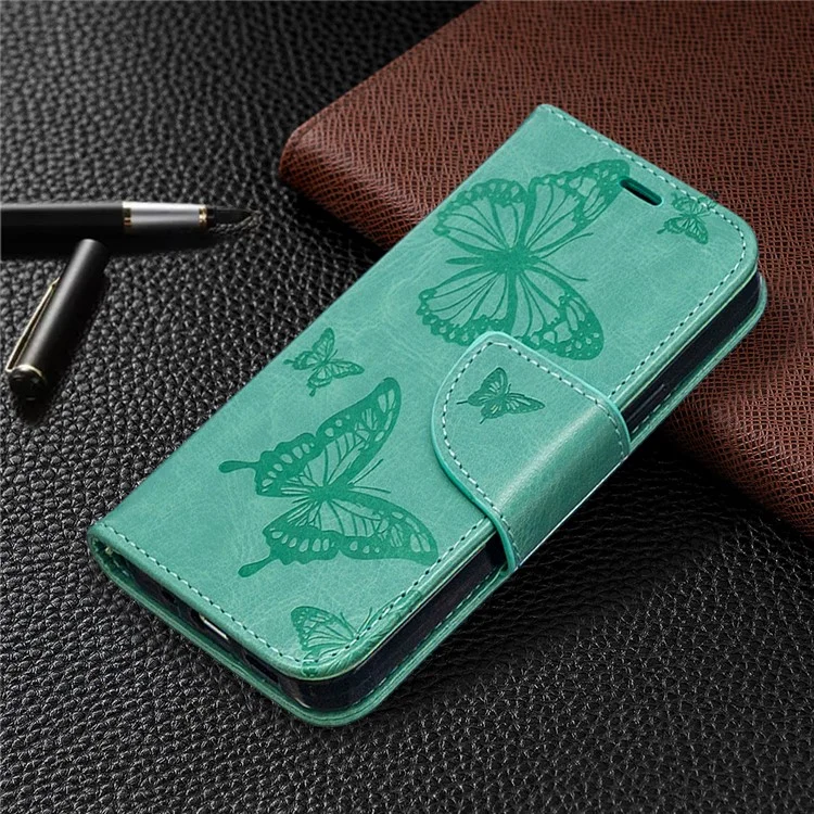 Impresión de la Billetera de Mariposa Case de Cuero Para Iphone 12 Mini 5.4 Pulgadas - Cian