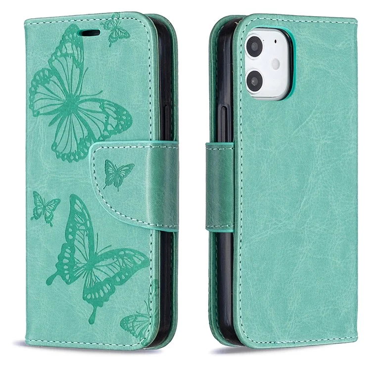 Impresión de la Billetera de Mariposa Case de Cuero Para Iphone 12 Mini 5.4 Pulgadas - Cian