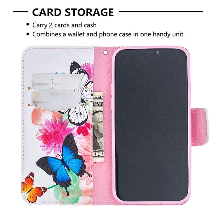 Pattern Printing Leather Wallet Protective Case for iPhone 12 Pro/12 - Butterflies