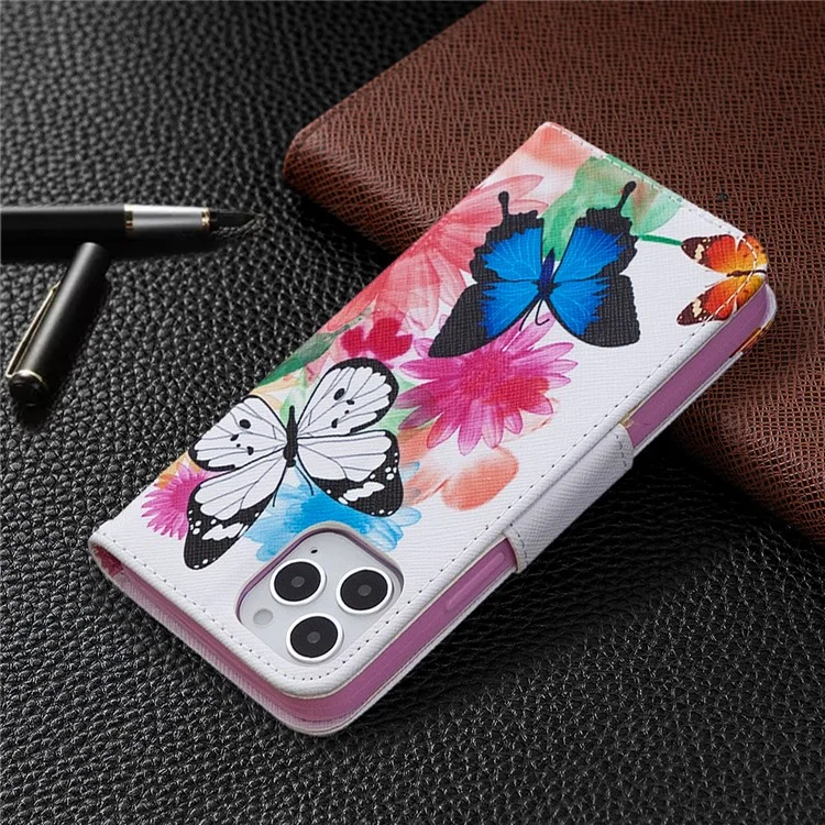 Pattern Printing Leather Wallet Protective Case for iPhone 12 Pro/12 - Butterflies