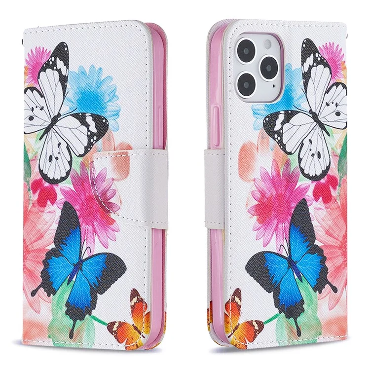 Pattern Printing Leather Wallet Protective Case for iPhone 12 Pro/12 - Butterflies