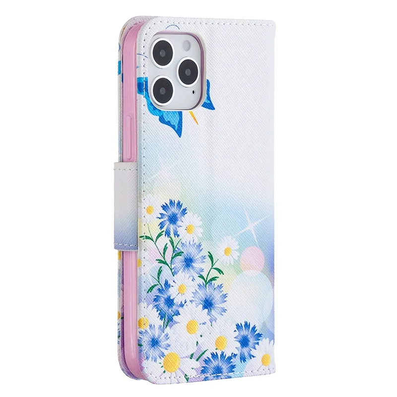Pattern Printing Leather Wallet Protective Case for iPhone 12 Pro/12 - Butterfly and Flowers
