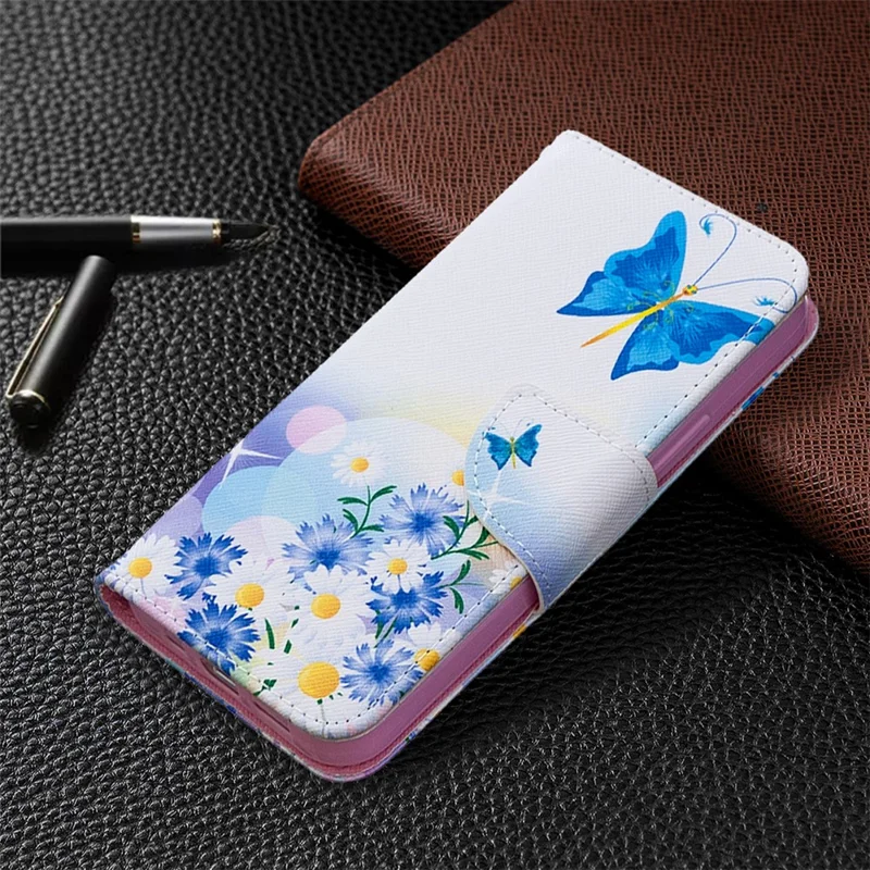 Pattern Printing Leather Wallet Protective Case for iPhone 12 Pro/12 - Butterfly and Flowers