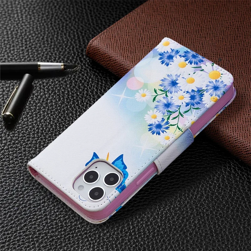 Pattern Printing Leather Wallet Protective Case for iPhone 12 Pro/12 - Butterfly and Flowers