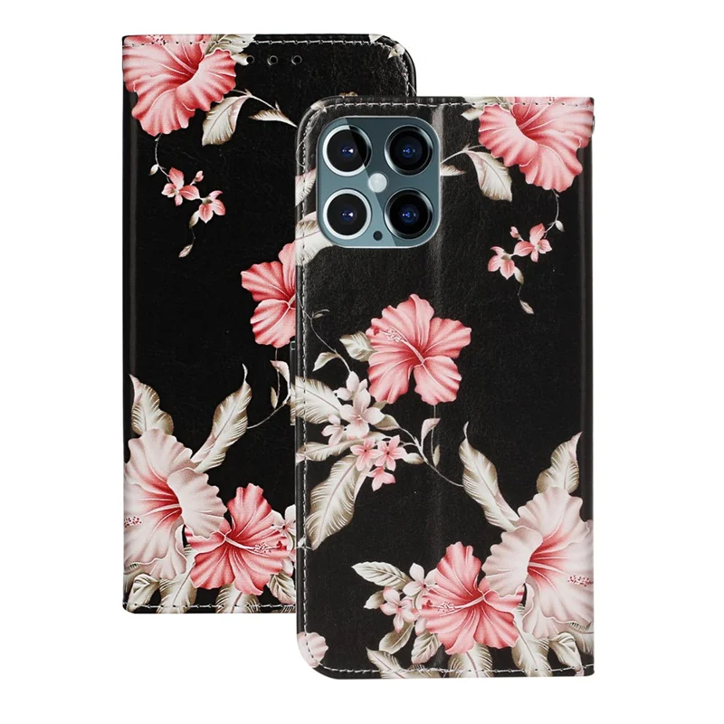 Pattern Printing Leather Wallet Phone Cover for iPhone 12 Pro/12 - Flower