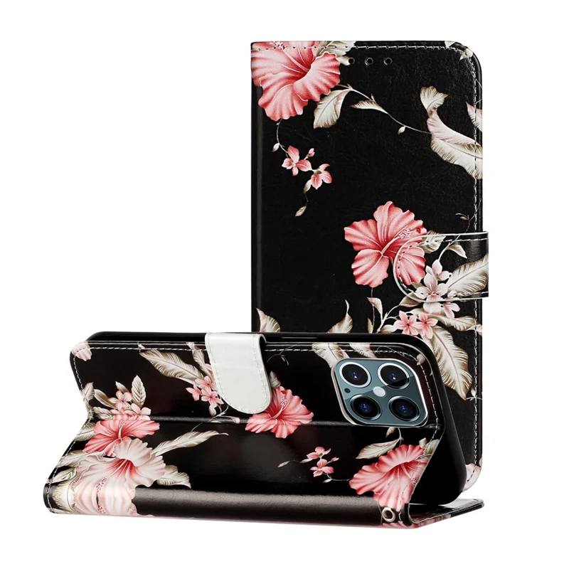 Pattern Printing Leather Wallet Phone Cover for iPhone 12 Pro/12 - Flower