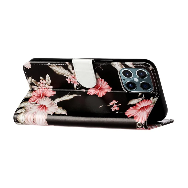 Pattern Printing Leather Wallet Phone Cover for iPhone 12 Pro/12 - Flower