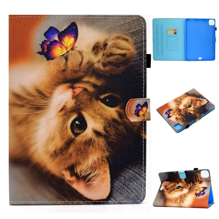 Custodia per Tablet con Stampa a Motivi in Pelle per iPad Pro 11 pollici (2021) / Air 11 pollici (2024) / Air (2020) / Air (2022) - Gatto e Farfalla