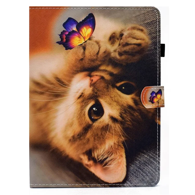 Pattern Printing Leather Card Holder Tablet Shell for iPad Pro 11-inch (2021)/Air (2020)/Air (2022) - Cat and Butterfly