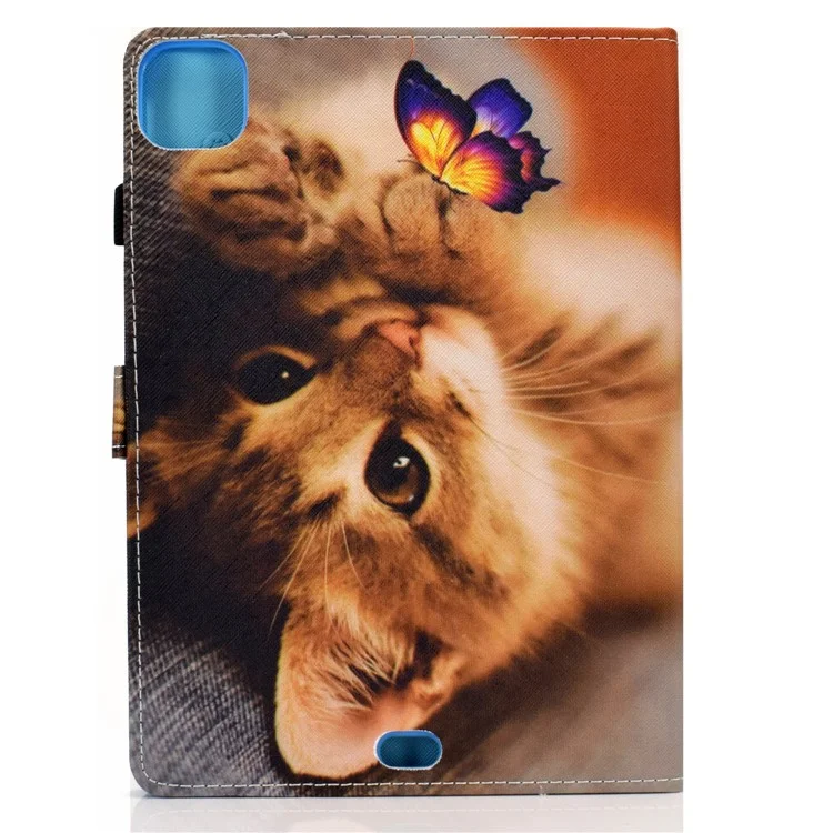 Custodia per Tablet con Stampa a Motivi in Pelle per iPad Pro 11 pollici (2021) / Air 11 pollici (2024) / Air (2020) / Air (2022) - Gatto e Farfalla