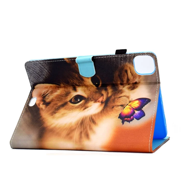 Custodia per Tablet con Stampa a Motivi in Pelle per iPad Pro 11 pollici (2021) / Air 11 pollici (2024) / Air (2020) / Air (2022) - Gatto e Farfalla