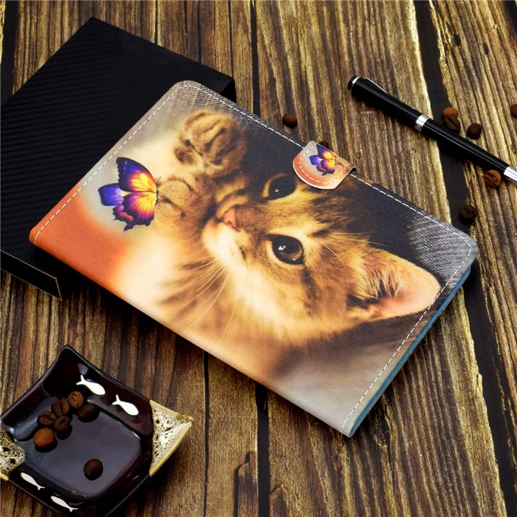 Custodia per Tablet con Stampa a Motivi in Pelle per iPad Pro 11 pollici (2021) / Air 11 pollici (2024) / Air (2020) / Air (2022) - Gatto e Farfalla