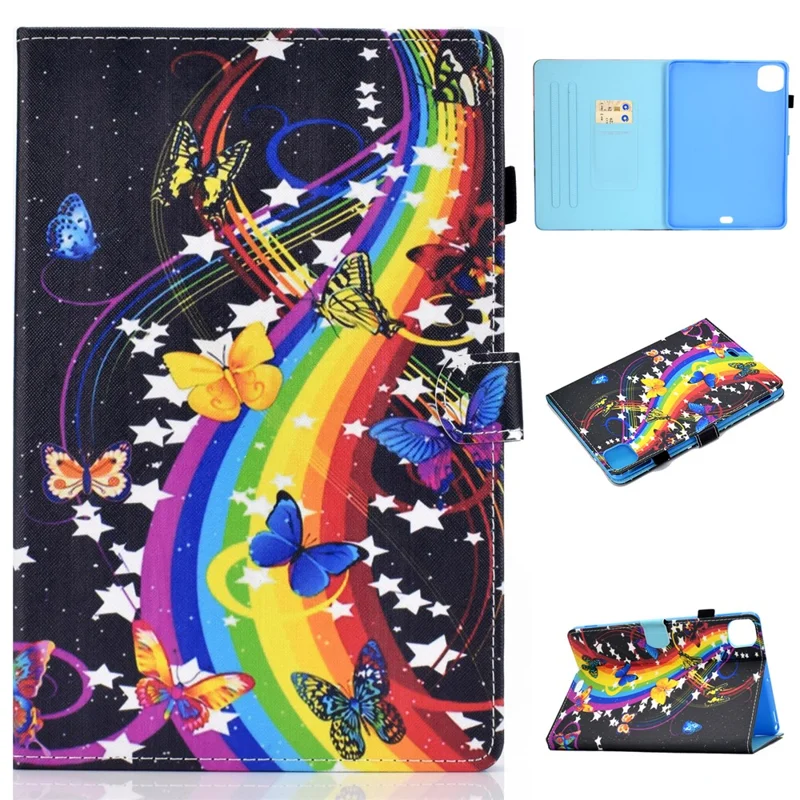 Pattern Printing Leather Card Holder Tablet Shell for iPad Air 11 (2026) / (2025) / (2024) / Air (2020) (2022) / Pro 11 (2021) - Rainbow and Butterfly