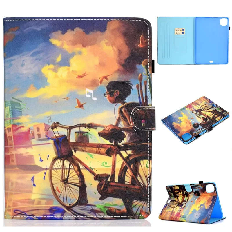 Pattern Printing Leather Card Holder Tablet Shell for iPad Air 11 (2025) / (2024) / Air (2020) (2022) / Pro 11 (2021) - Boy with Bicycle