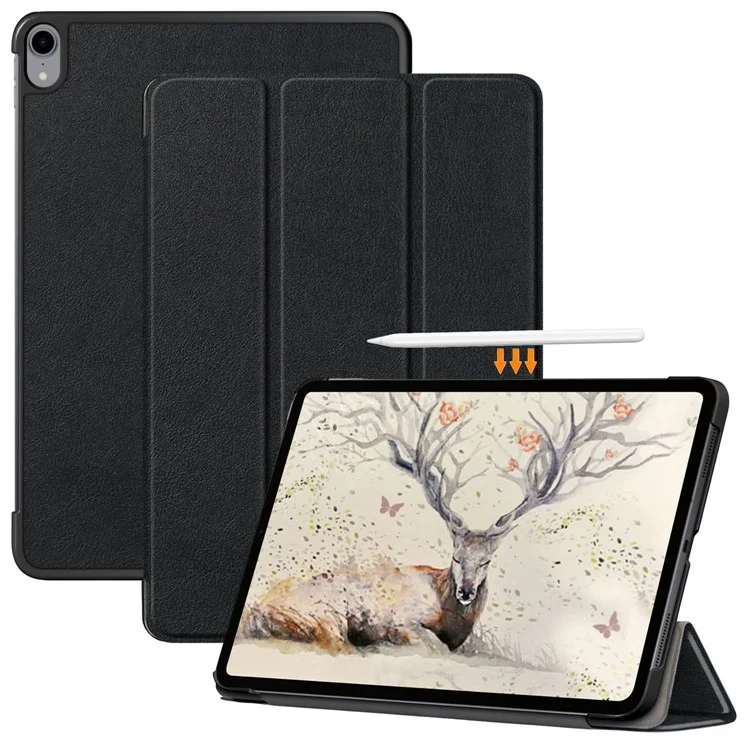 PU Leather Cover for iPad Air 11 (2025) / (2024) / Air (2020) / Air (2022) Tri-Fold Stand Folio Tablet Case - Black
