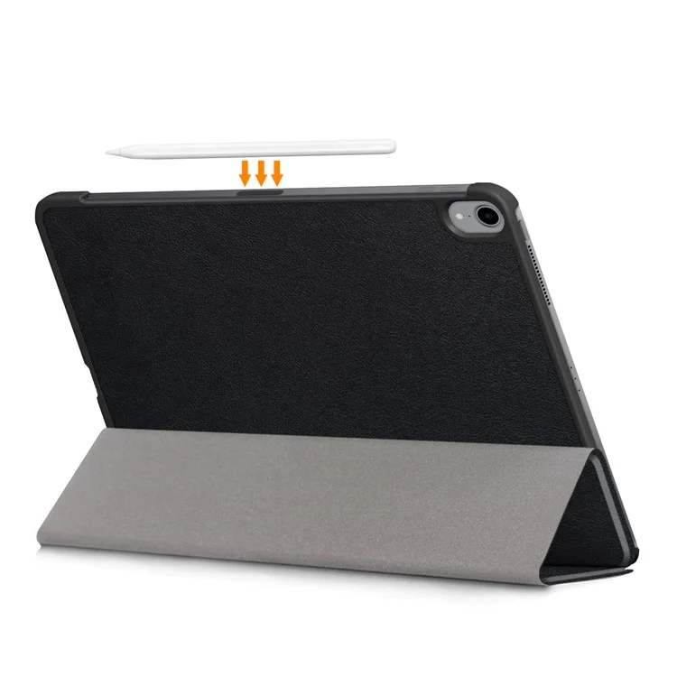 Tri-fold Stand Hard Back Shell Folio PU Cover de Couro Com Wake/Sleep Funções Para Ipad Air (2020)/Air (2022) - Preto