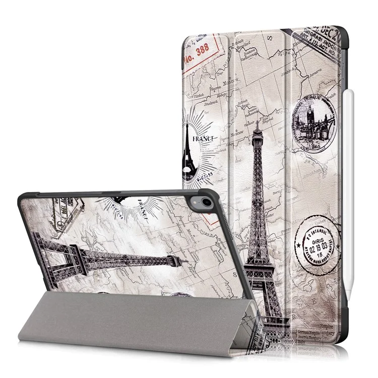 Custodia in pelle PU con copertura magnetica a triplo pieghevole e stampa a motivo per iPad Air 11 (2024) / Air (2020) / Air (2022) - Torre Eiffel retrò