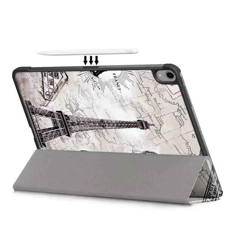 Custodia in pelle PU con copertura magnetica a triplo pieghevole e stampa a motivo per iPad Air 11 (2024) / Air (2020) / Air (2022) - Torre Eiffel retrò