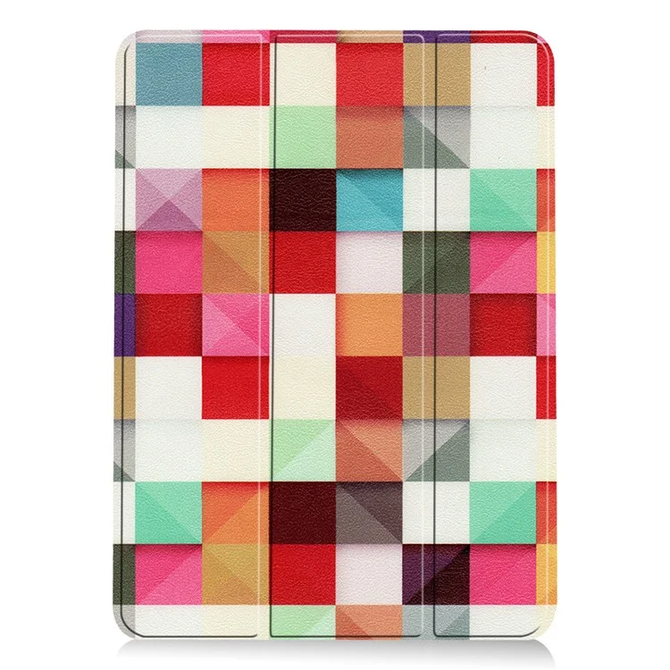 Pattern Printing Design Sleep/Wake PU Leather Tri-fold Stand Full Body Protective Tablet Shell Cover for iPad Air (2020)/Air (2022) - Grid Pattern