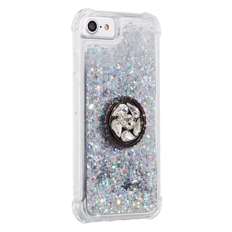 Glitter Powder Quicksand Rhinestone Decor Kickstand TPU Phone Case for iPhone 6/6s/7/8/SE (2020)/SE (2022) - Silver