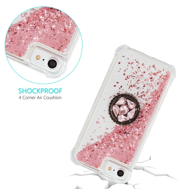 Glitzerpulver Quicksand Strasson Decor Kickstand TPU -telefonhülle Für Iphone 6/6s/7/8/SE (2020)/SE (2022) - Rosa