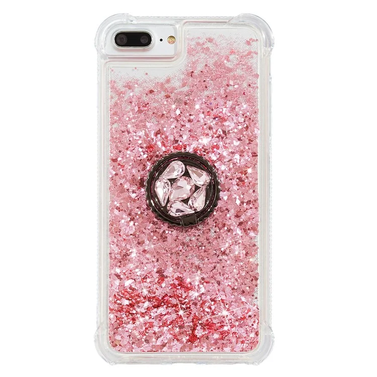 Glitter Powder Quicksand Rhinestone Decor Kickstand TPU Phone Shell for iPhone 6 Plus/6s Plus/7 Plus/8 Plus - Pink