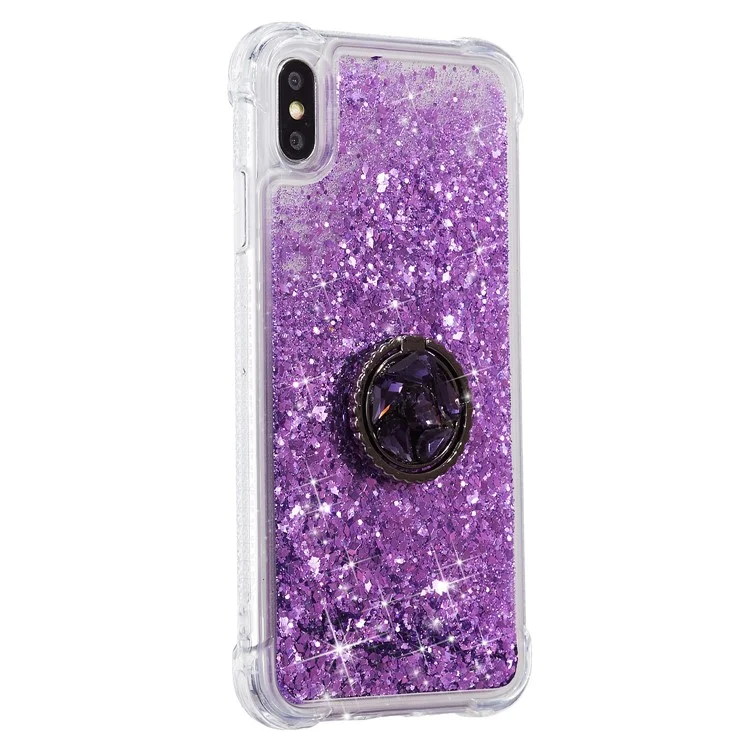 Glitter Pó QuickSand Rhinestone Decor Kickstand TPU Case Para Iphone X / Xs 5,8 Polegadas - Roxo