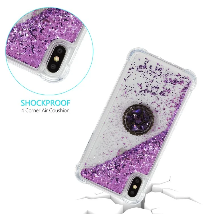 Glitter Pó QuickSand Rhinestone Decor Kickstand TPU Case Para Iphone X / Xs 5,8 Polegadas - Roxo