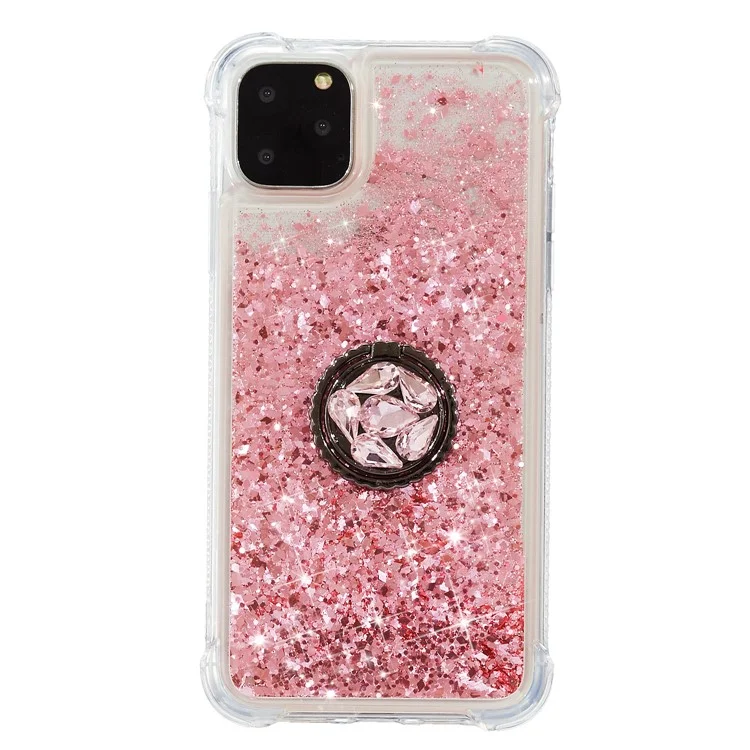 Glitter Powder Quicksand Rhinestone Decor SpeedStand TPU Back Shell Para IPhone 11 Pro Max 6.5 Pulgadas - Rosa