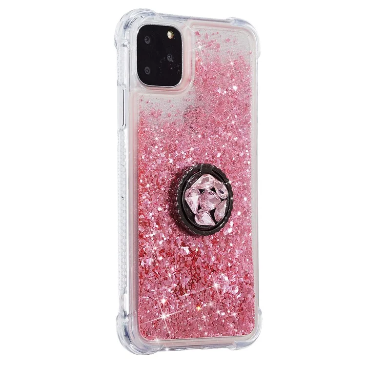 Glitter Powder Quicksand Rhinestone Decor SpeedStand TPU Back Shell Para IPhone 11 Pro Max 6.5 Pulgadas - Rosa