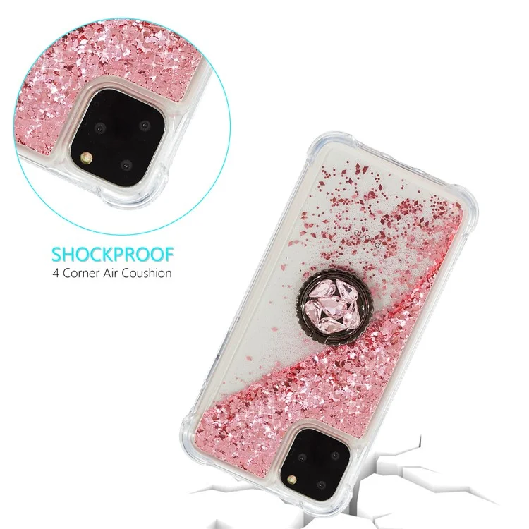 Glitter Powder Quicksand Rhinestone Decor SpeedStand TPU Back Shell Para IPhone 11 Pro Max 6.5 Pulgadas - Rosa