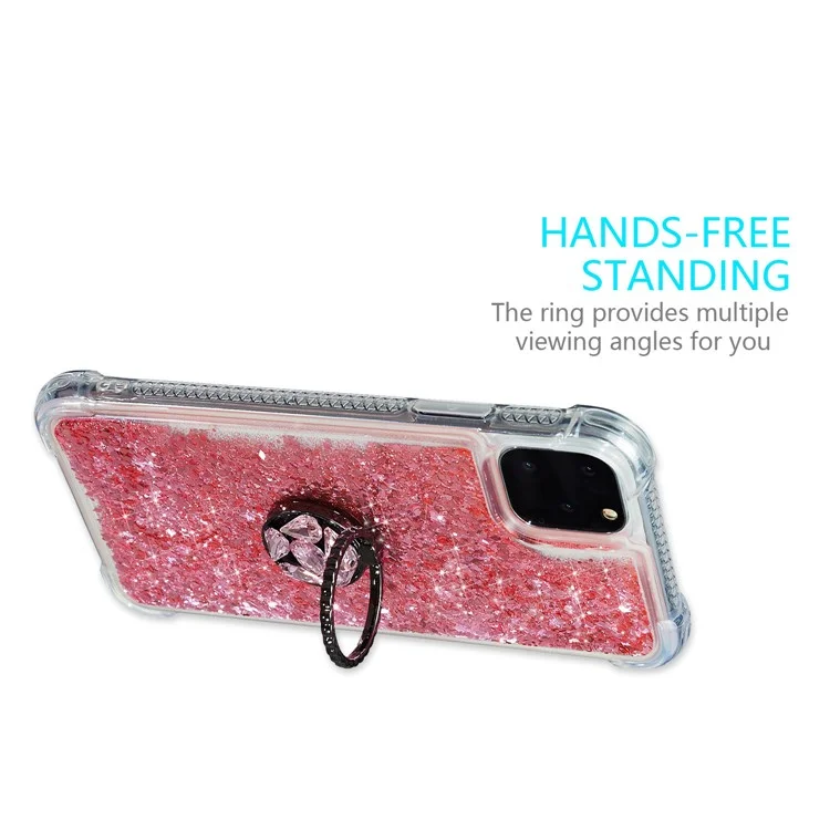 Glitter Powder Quicksand Rhinestone Decor SpeedStand TPU Back Shell Para IPhone 11 Pro Max 6.5 Pulgadas - Rosa