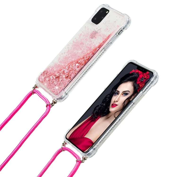 Glitter Powder Quicksand TPU Tampa Para Iphone 12 Pro/12 - Rosa