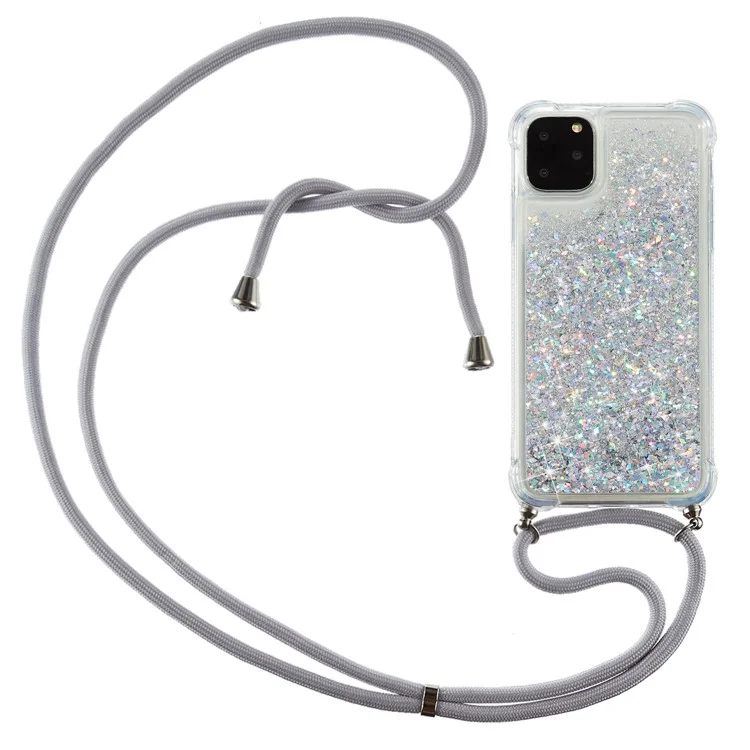 Poneira de pó Glitter e Capa Traseira de TPU Com Cordão Para Iphone 11 Pro 5,8 Polegadas - Branco