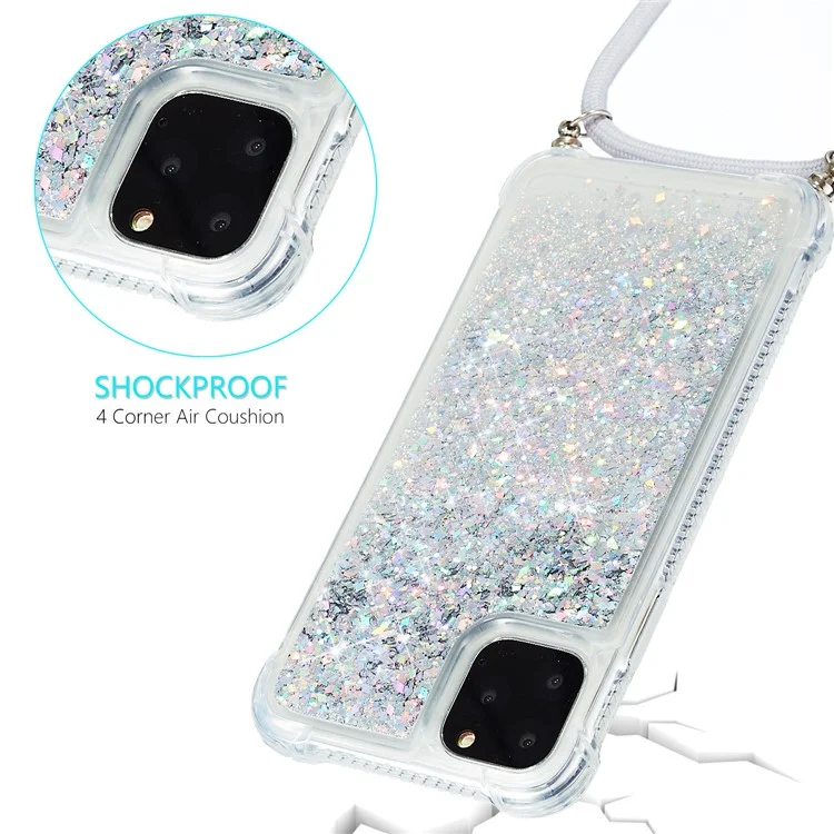 Glitter Pulver Skin Skinsand TPU Back Case Mit Lanyard Für Iphone 11 Pro 5,8 Zoll - Weiß