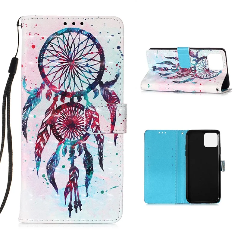 Pattern Printing PU Leather Cover Wallet Cell Phone Case with Strap for iPhone 12 Pro/12 - Dream Catcher