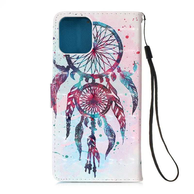 Pattern Printing PU Leather Cover Wallet Cell Phone Case with Strap for iPhone 12 Pro/12 - Dream Catcher