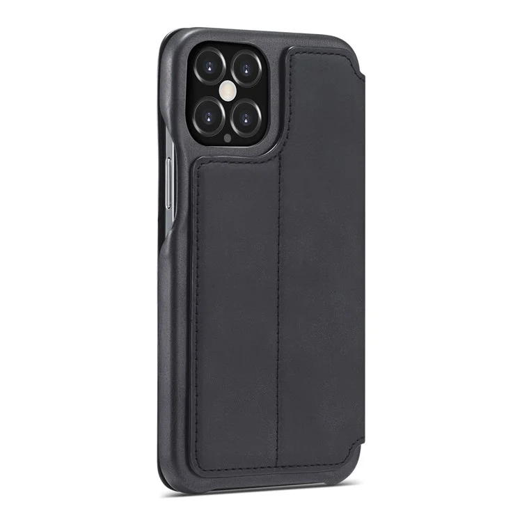 Lc. Imeeke Retro Style -protektor Leder -telefonhülle Mit Kartenhalter Für Iphone 12 Pro/12 - Schwarz