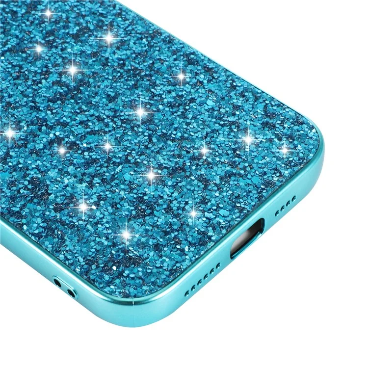 Glittering Sequins Plated TPU Frame + PC Hybrid Shell Case for iPhone 12 Pro Max 6.7-inch - Blue