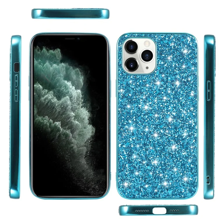 Caso de Caparazón de TPU Con Lentejuelas Brillantes + PC Hybrid Shell Case Para Iphone 12 Pro Max 6.7 Pulgadas - Azul