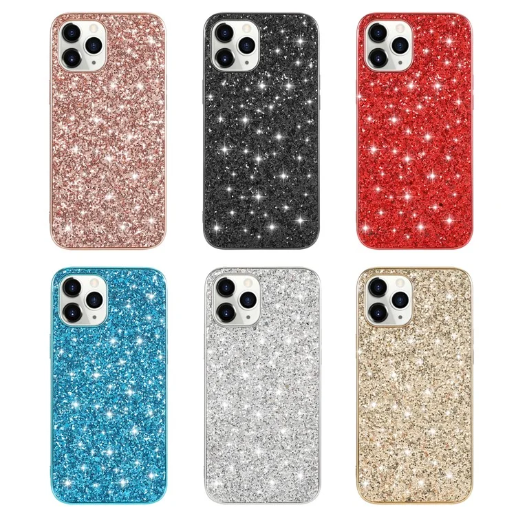 Glittering Sequins Plated TPU Frame + PC Hybrid Shell Case for iPhone 12 Pro Max 6.7-inch - Blue