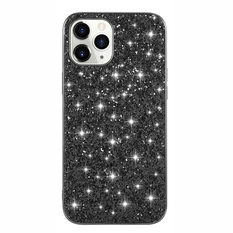 Glittering Sequins Plated TPU Frame + PC Hybrid Shell Case for iPhone 12 Pro Max 6.7-inch - Black
