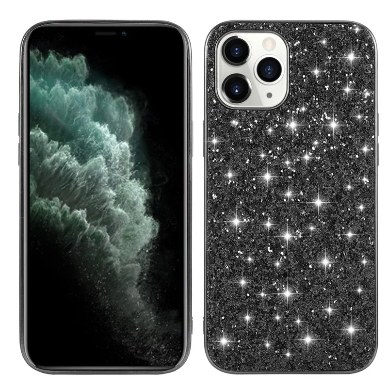 Glittering Sequins Plated TPU Frame + PC Hybrid Shell Case for iPhone 12 Pro Max 6.7-inch - Black
