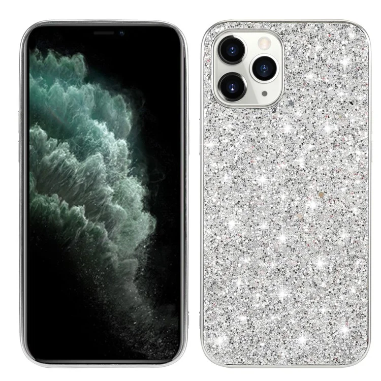 Caso de Caparazón de TPU Con Lentejuelas Brillantes + PC Hybrid Shell Case Para Iphone 12 Pro Max 6.7 Pulgadas - Plata